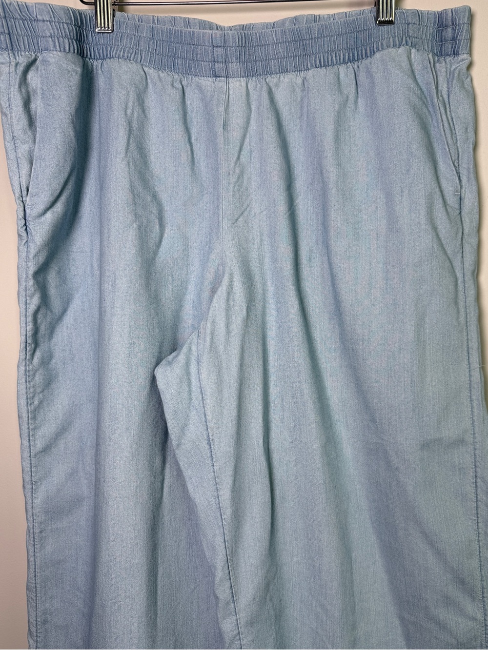 J.Jill Denim Chambray Wide Leg Pull On Crop Pants Raw Hem Boho Coastal Size L - Picture 3 of 8